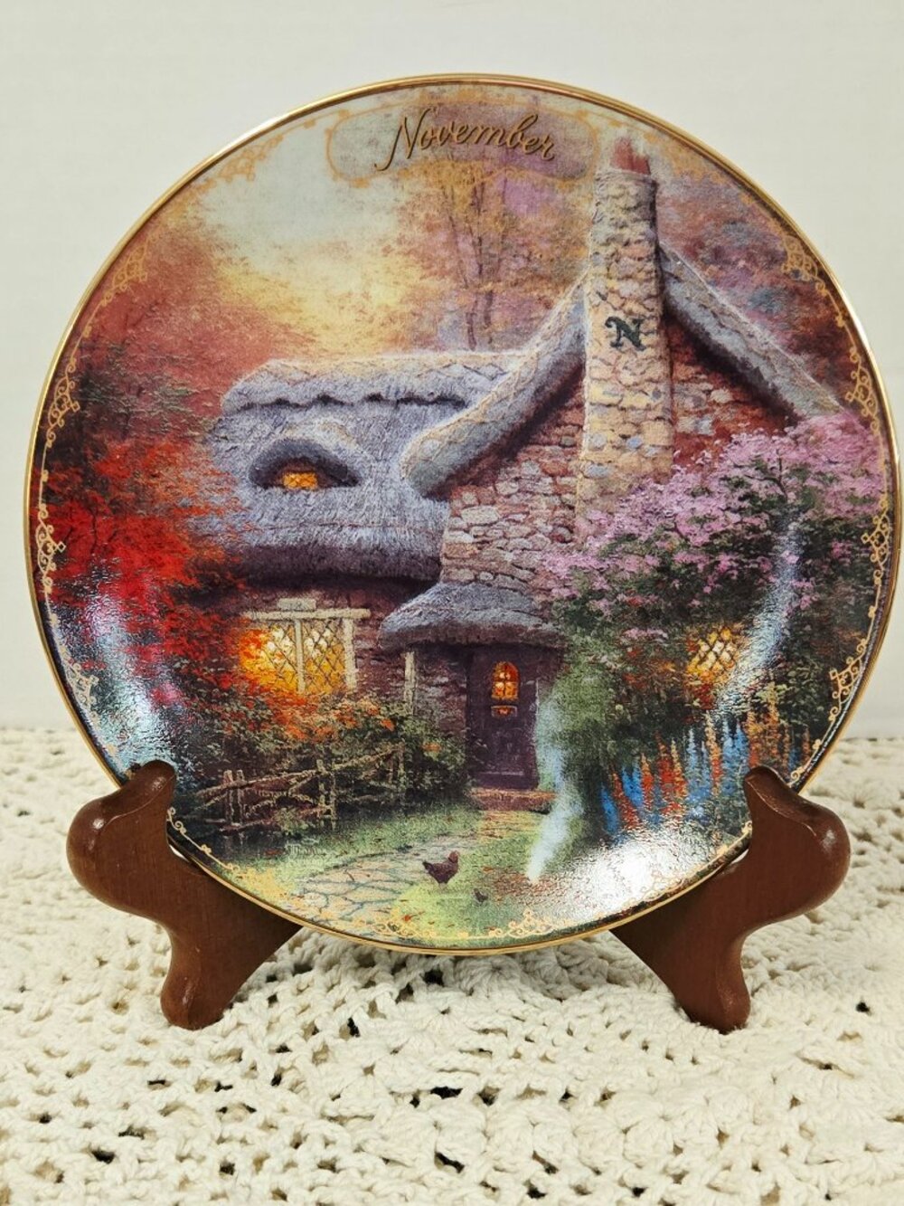 BRADFORD EXCHANGE THOMAS KINKADE SIMPLER TIMES "NOVEMBER" PLATE 5 3/4" 1998 COA